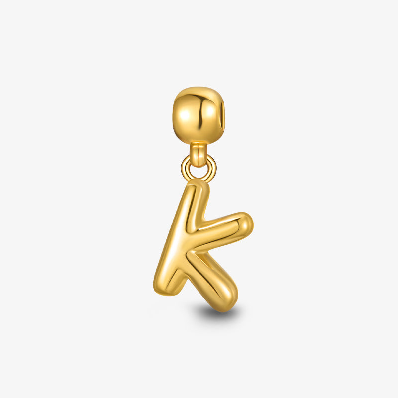 Gold-plated letter K pendant charm on white background, personalized jewelry accessory