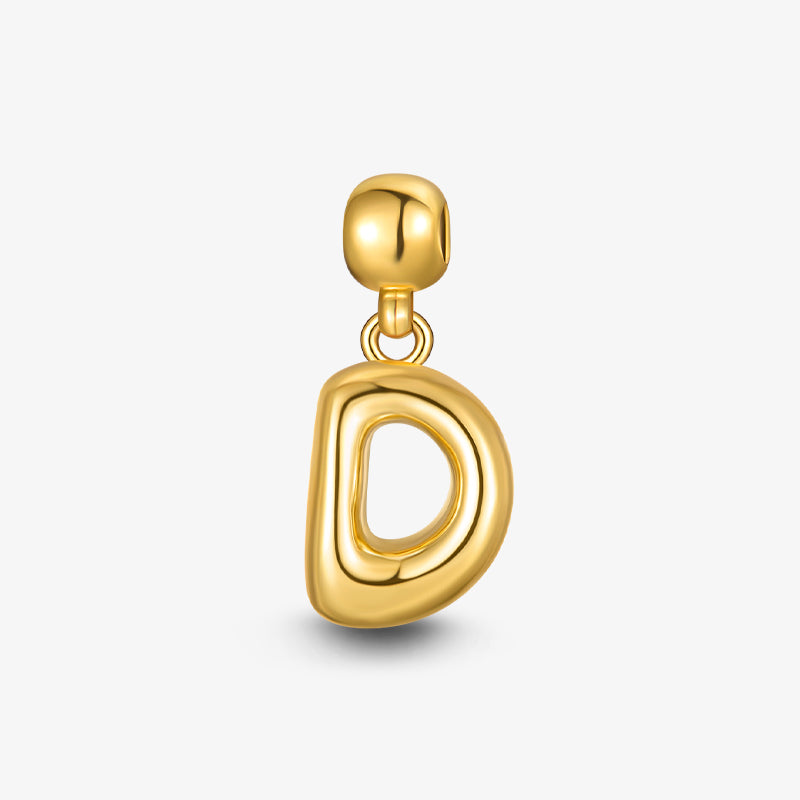 Gold-plated letter D charm pendant on a white background, elegant jewelry accessory