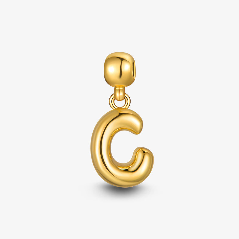 Gold-plated initial C charm pendant with a polished finish on a white background
