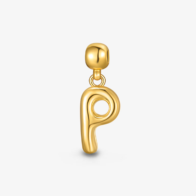 Gold-plated letter P pendant charm for necklace or bracelet on white background