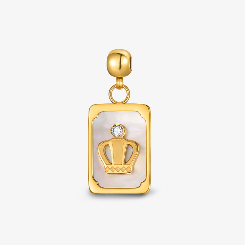 Gold-plated crown pendant with mother of pearl and crystal accent, elegant jewelry charm