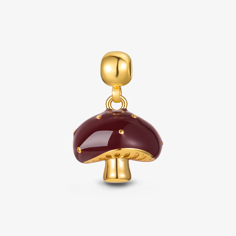 Gold-plated mushroom charm pendant with red enamel, elegant jewelry accessory