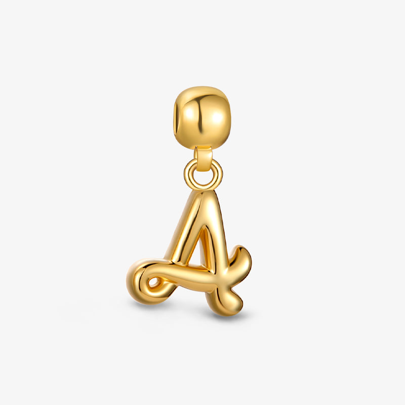 gold-plated initial A pendant charm with smooth, polished finish on white background
